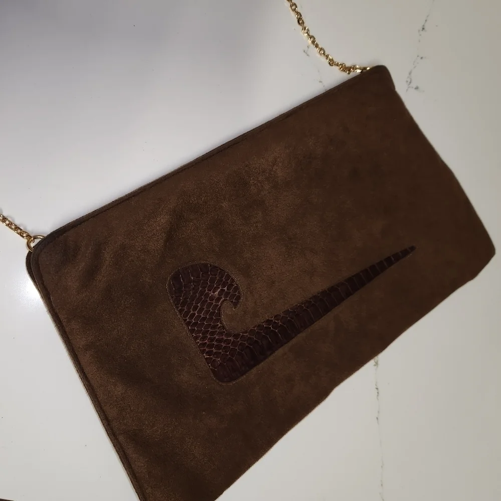 Vintage Pierre Cardin Suede Snakeskin Clutch Envelope Bag - Picture 5 of 11